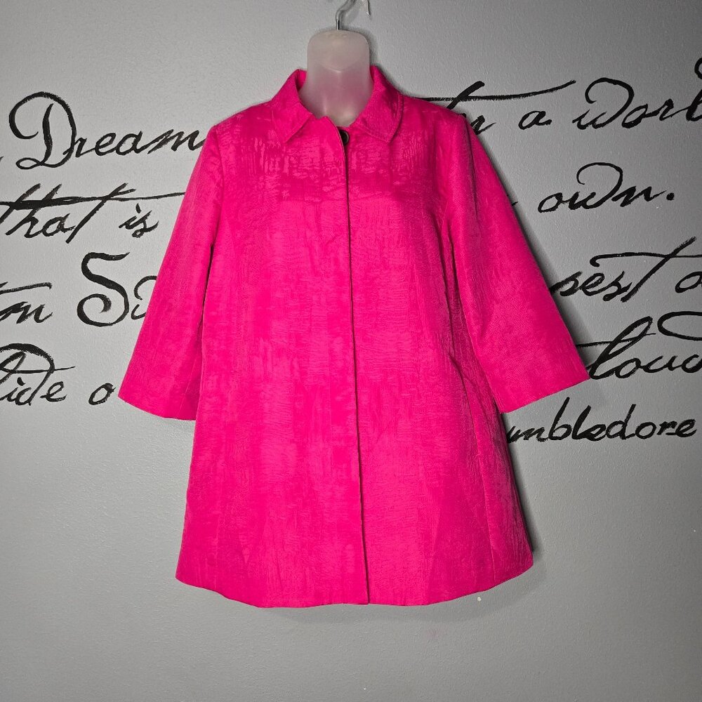 Chico's Wild Orchid Floral Lined Pleat Back Topper, Hot Pink A-Line Jacket, M